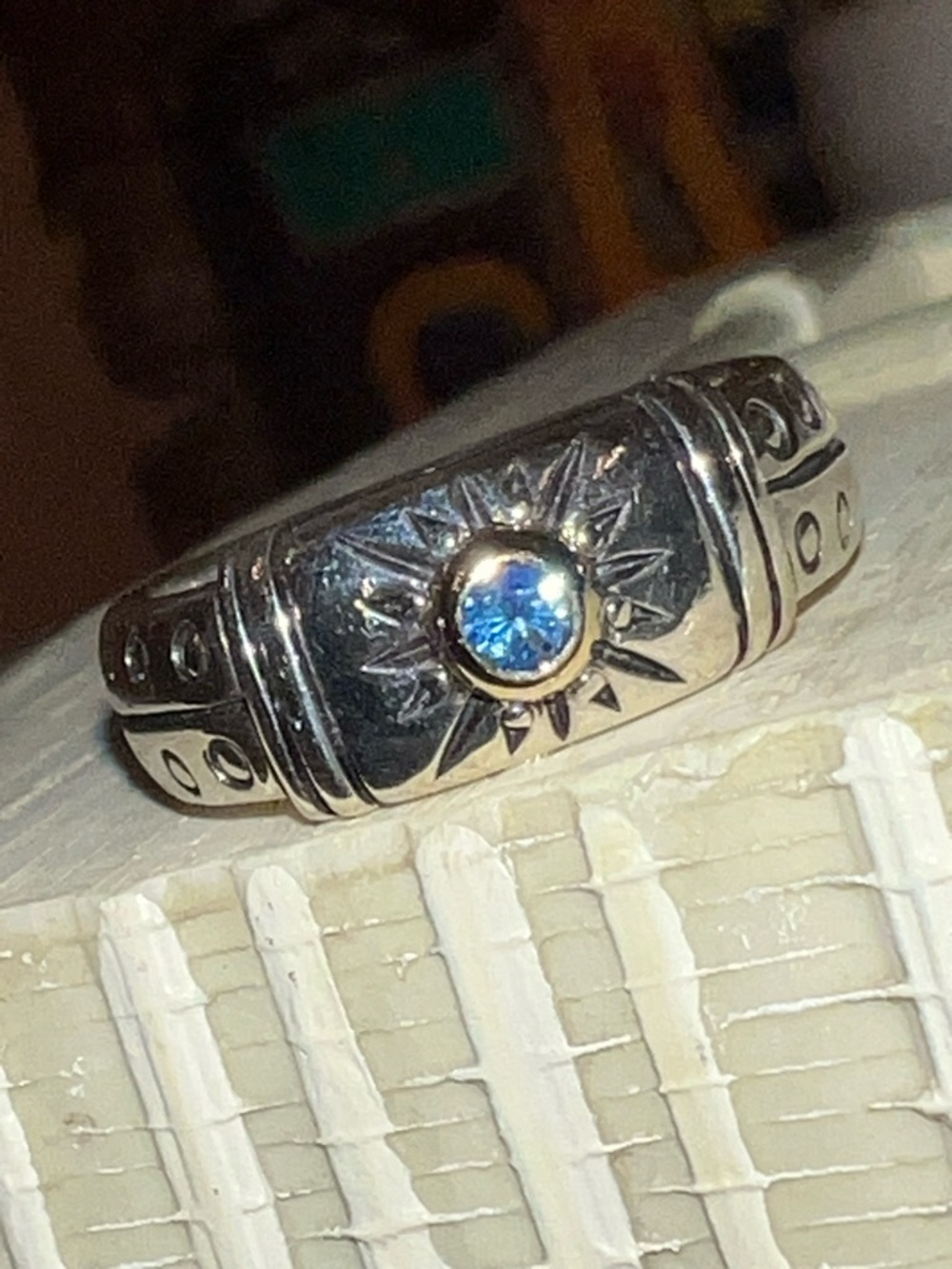 David & Ronnie Sterling Silver(925)/14K Sunburst Ring with Blue Topaz Stone